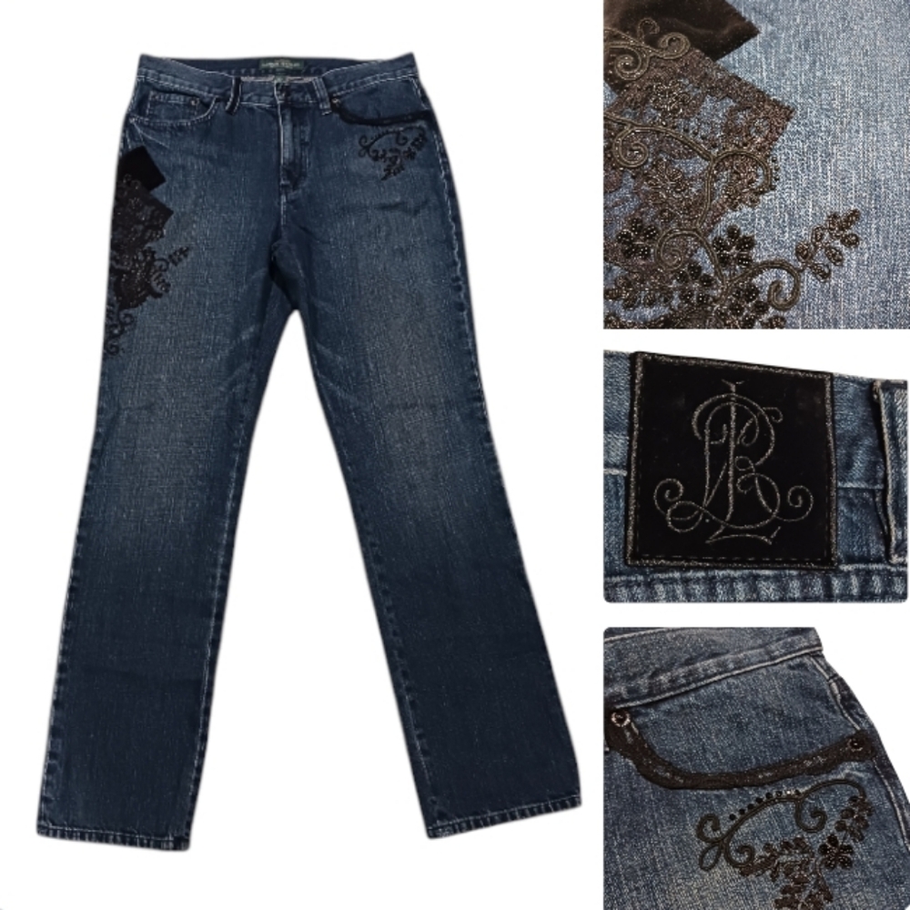 LAUREN Ralph Lauren Classic Straight Embellished Jeans
